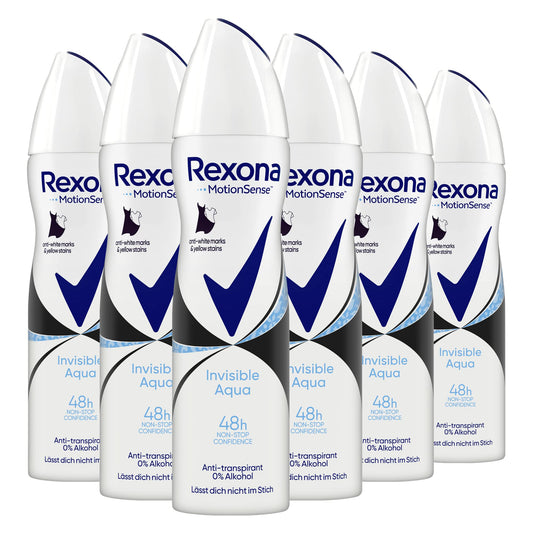 Rexona Women Anti Transpirant Spray Invisible Aqua Deospray mit 48 Stunden Schutz gegen Körpergeruch und Achselnässe mit Anti-Transpirant-Technologie 6x 150 ml