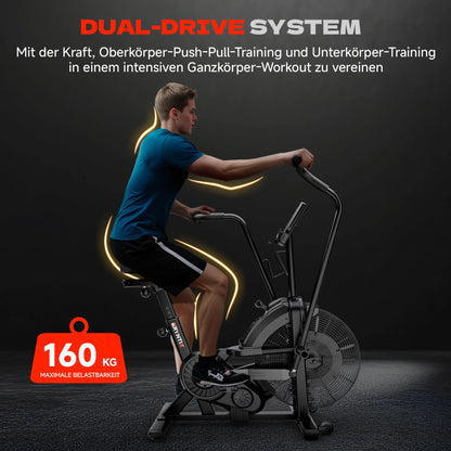 Eryntix Air Bike Heimtrainer – Luft & Magnetwiderstand, Ganzkörpertraining, App, LCD, leise