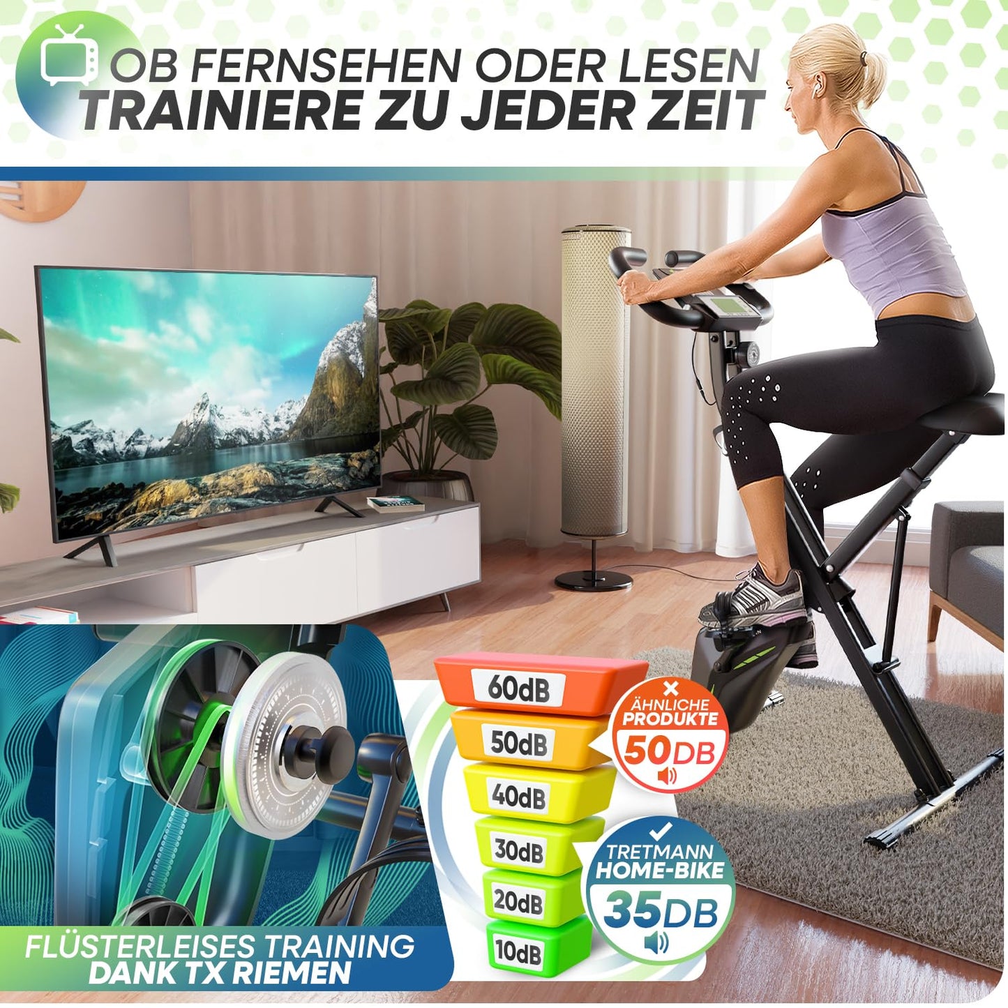 Tretmann Heimtrainer Fahrrad klappbar – RelaxFoam, leise, bis 150kg, Ergometer, ideal für Senioren