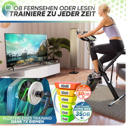 Tretmann Heimtrainer Fahrrad klappbar – RelaxFoam, leise, bis 150kg, Ergometer, ideal für Senioren