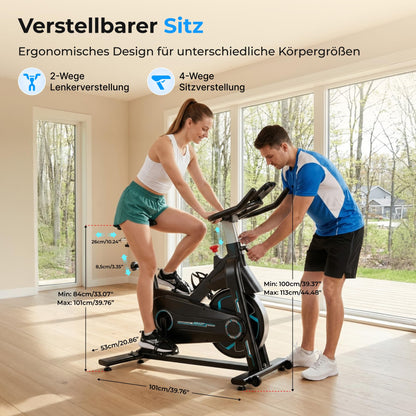 WENOKER Spinning Bike Heimtrainer – leise, App, verstellbarer Widerstand, bis 160kg, Tablet-Halter