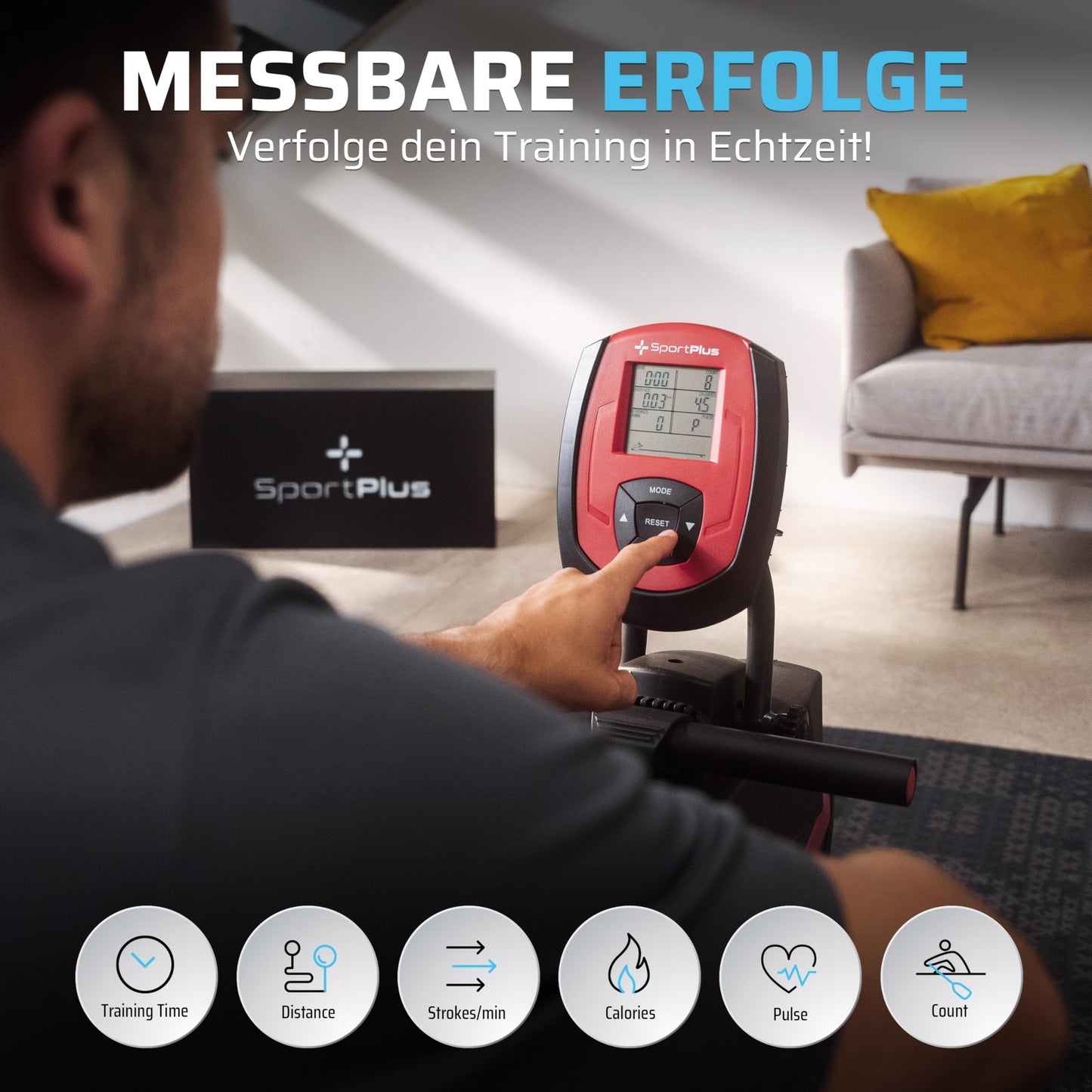 SportPlus Rudergerät klappbar – Designed in Germany, 8 Widerstandsstufen, Magnetbremse, 8kg