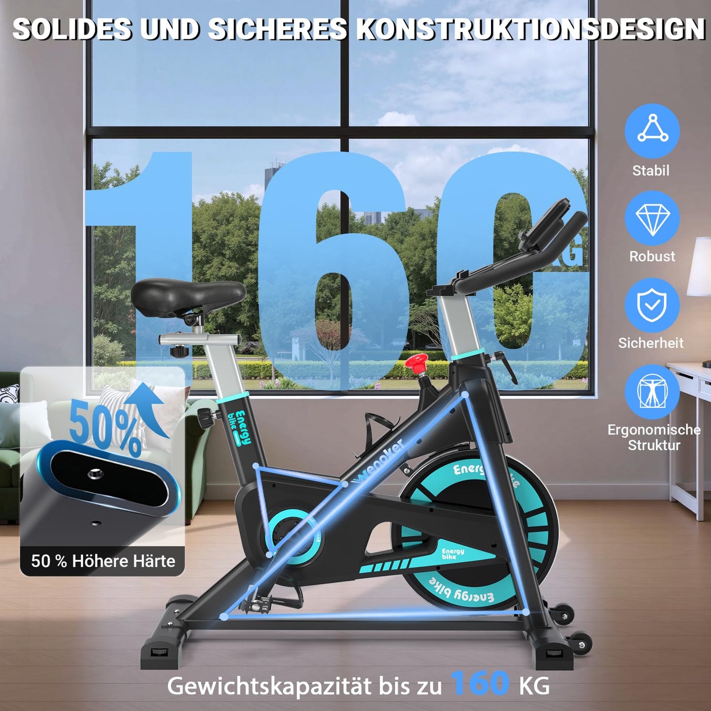 WENOKER Ergometer Heimtrainer Fahrrad – Magnetwiderstand, App, LCD, Tablet-Halter, leise, bis 160kg