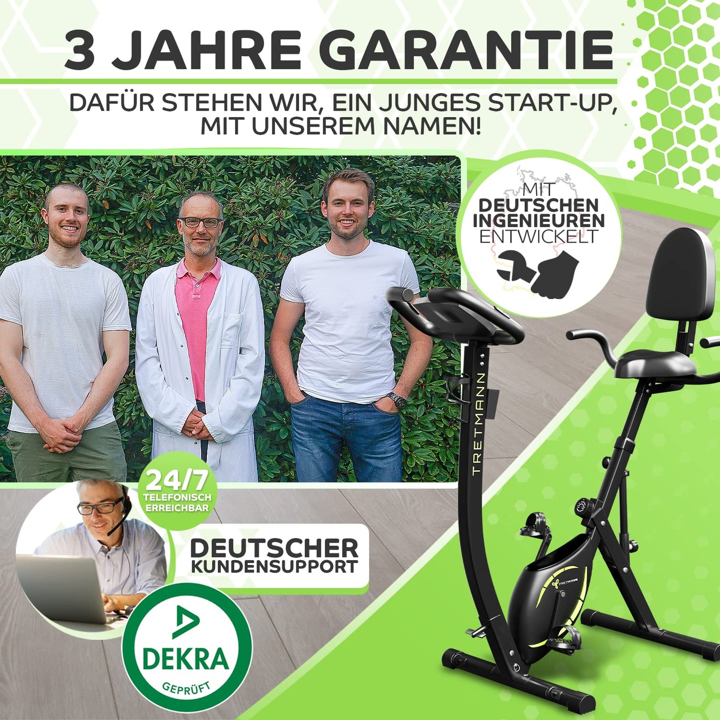 Tretmann Heimtrainer Fahrrad klappbar 3in1 – DEKRA geprüft | leise | SoftFoam | tiefer Einstieg