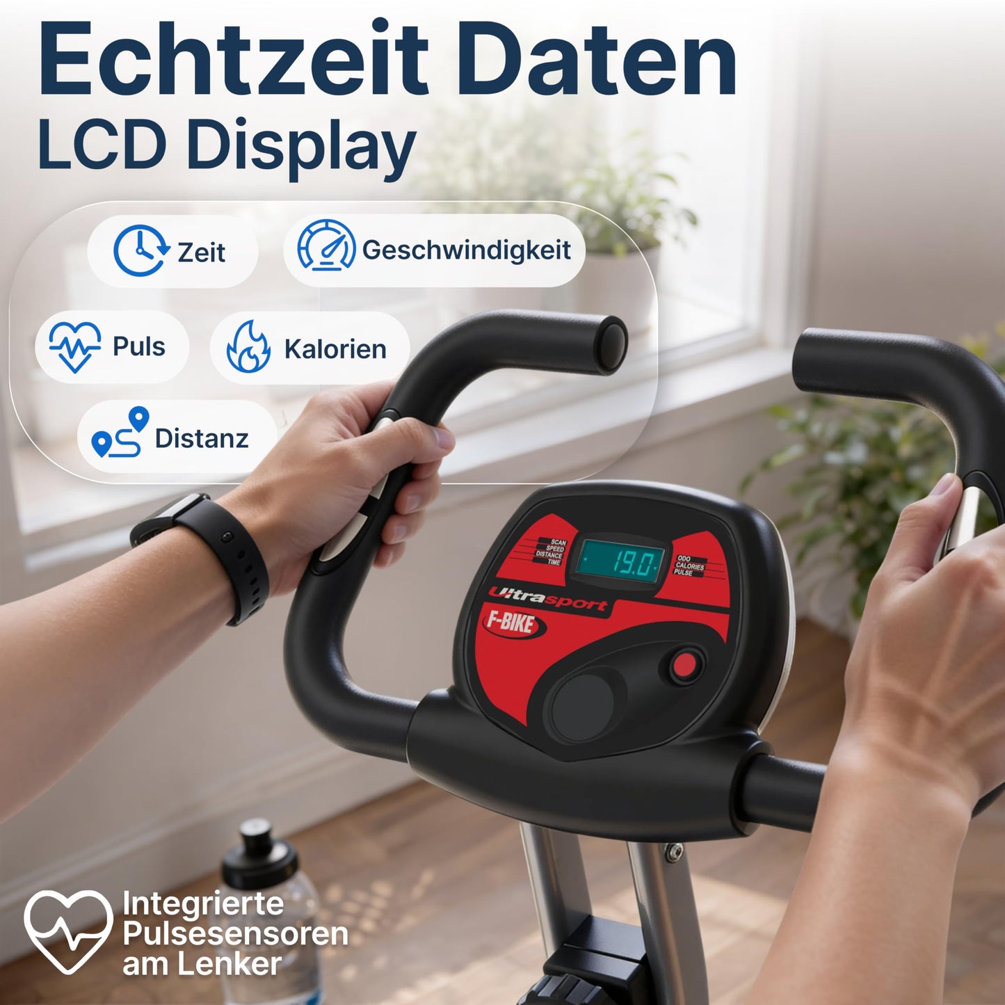 Ultrasport Heimtrainer Fahrrad klappbar – Komfort-Sattel, Ergometer, leise, Indoor Bike, stabil