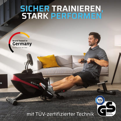 SportPlus Rudergerät klappbar – Designed in Germany, 8 Widerstandsstufen, Magnetbremse, 8kg