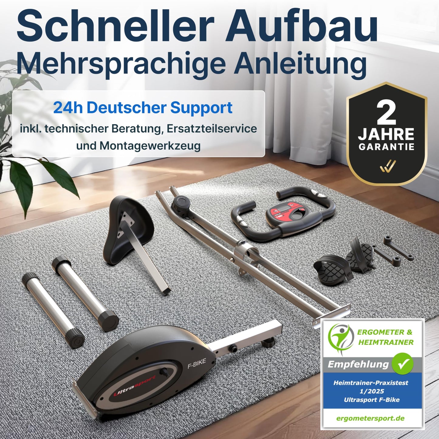 Ultrasport Heimtrainer Fahrrad klappbar – Komfort-Sattel, Ergometer, leise, Indoor Bike, stabil